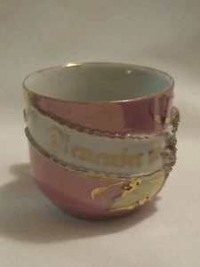 Vtg German Demitasse Porcelain Pink & White Gold Gilted "Remember Me" Tea Cup - Picture 1 of 11