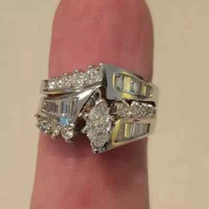 2Ct Marquise Cut Lab Created Diamond Engagement Ring Set 14K White Gold Plated - Picture 1 of 5