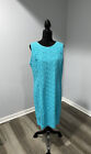 Talbots size 16 cotton crochet sheath dress turquoise blue Sleeveless NEW