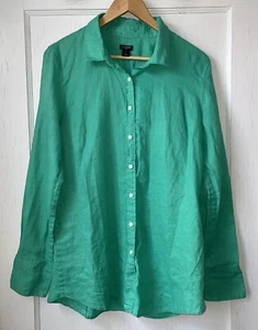J. Crew Women's Shirt Button Up Green Linen Tunic Blouse Preppy Top Sz L - Picture 1 of 9