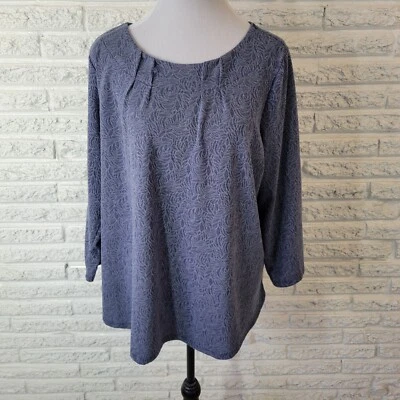 Top para mujer Dana Buchman XXL Plus manga 3/4 hojas azules plisado mezcla de polietileno cómodo Foto 1 de 4