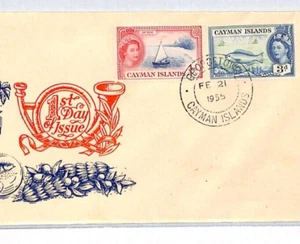 CAYMAN ISLANDS QEII FDC 1955 New Value 3d Fish ILLUSTRATED First Day Cover YD233 - Picture 1 of 8