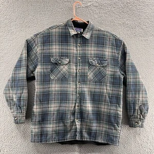 VINTAGE North Crest Shirt Men Extra Large Blue Flannel Fleece Lined Shacket 90s - Picture 1 of 12