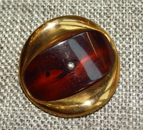 Antique Vtg Bakelite Faux Tortoise Shell Button in Metal ~Apx: 1-3/8"~#440 Cover