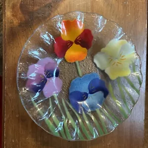 WILLIAM McGRATH Pansy’s verschmolzene farbige Glasschale Schale SIGNIERT 8” rund - Bild 1 von 5