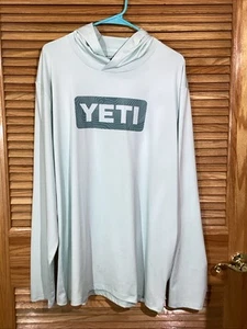 YETI Mens Size XXL Green Wave Logo Lightweight Hooded Long Sleeve Shirt CM-660 - Picture 1 of 9