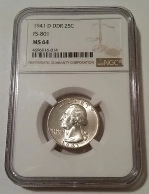D Washington Quarter DDR 1941 variedad FS-801 MS64 NGC Foto 1 de 2
