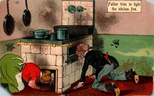 Father Tries to Light the Kitchen Fire, 1909 Humor DB Postcard - Picture 1 of 2