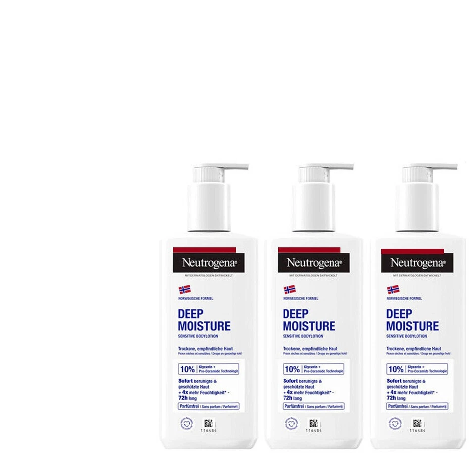 3x250ml Neutrogena Deep Moisture Bodylotion Sensitive & Parfümfrei Trockene Haut - Bild 1 von 1