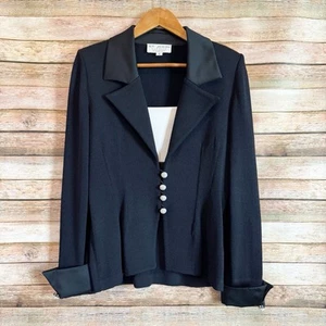 St. John Evening Black Layered Knit Wool Rhinestone Button Cardigan Size 6 - Picture 1 of 13