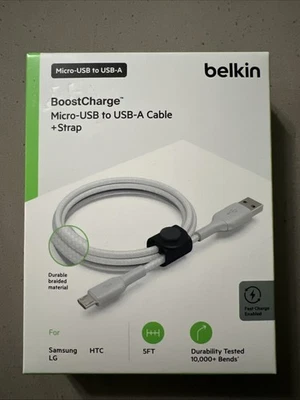 Belkin BoostCharge Micro-USB To USB-A Cable + Strap - 5 Feet  *NEW SEALED* - Image 1 of 4