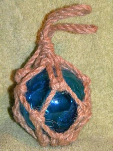 BLUE GLASS BALL FISHNET FISHING FLOAT BUOY 3" ACROSS - Picture 1 of 4