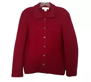 Petite Sophisticate Wool Sweater Jacket Women P/M Burgundy Red Button - Picture 1 of 11