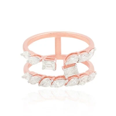 18k Rose Gold Multi Lab Grown CVD Diamond Cuff Ring Fine Jewelry Gift 1.35 Ct - Image 1 of 4