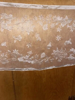 Scarf - White Flowers 45”x 17” OPA - Nylon and Rayon - Japan - Vintage - Image 1 of 4