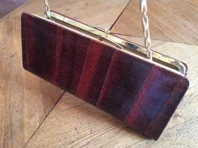 VINTAGE SAC A MAIN PIERRE CARDIN LEZARD PARIS POCHETTE BAG PURSE 1970 TBE - Photo 1/4