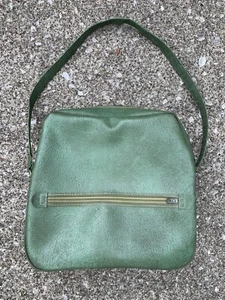 Vintage grüne Leder Handgepäck Airline Tasche Handtasche Umhängetasche - Bild 1 von 11