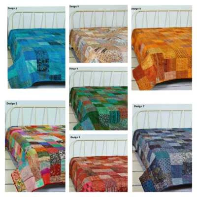 Handmade Quilted Kantha Throw Bedspread Reversible Kantha Patchwork - Image 1 of 4