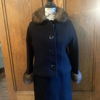 Vintage BRAETAN JUNIORS Fur Trimmed Suit Skirt & Jacket S 2-4 - Image 1 of 4
