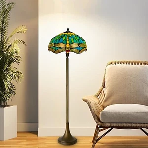 Green Tiffany Style Stained Glass Floor Lamp Bedroom Home Living Bedroom Gift - Picture 1 of 9