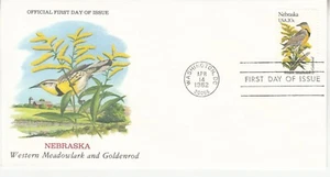 USA 1982. Nebraska. Western Meadowlark and Goldenrod. 1st day of issue FDI 20c - Picture 1 of 1