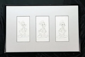 "Donald Duck Original Drawings Triptych" FRAMED Disney Cute 3 Drawings Art - Picture 1 of 1