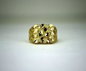 Anello Pepita Autentico Oro 14k Uomo Da Piccolo a Extra Large / Taglie 6-13 - Foto 1 di 7