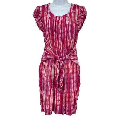 Richard Chai Pink 100% Silk Dress Puff Sleeve Womens 6 Scoop Neck Wrap - Image 1 of 4