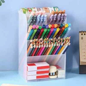 Wooden Desk Organiser DIY Desktop Tidy Pen Holder Large Capacity Stationery Box - Foto 1 di 14
