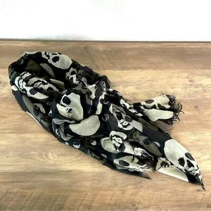 Unbranded Semi Sheer Black & Gray Skull Fringe Scarf - Picture 1 of 5