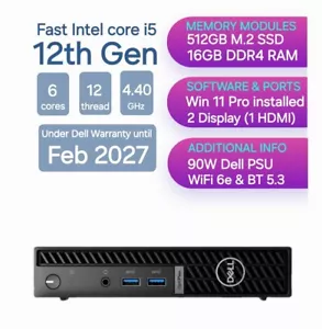 DELL OptiPlex Micro PC 7010 Intel i5 12. generacji 512GB SSD 16GB RAM WiFI 6e - Zdjęcie 1 z 1