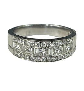 Natürlicher Prinzessschliff mit Baguettes und rundem Brillant Diamant Akzent Band 18k - Bild 1 von 5