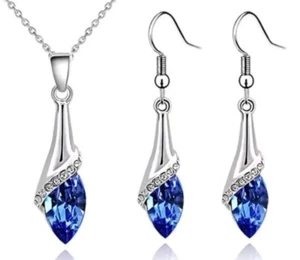 chain & earring ROYAL BLUE UNISEX WEDDING CHRISTMAS BIRTHDAY VALENTINES DAY GIFT - Picture 1 of 3