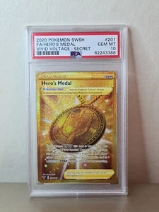 Hero's Medal 201/185 GOLD SECRET RARE Pokemon TCG Vivid Voltage PSA 10 - Picture 1 of 2