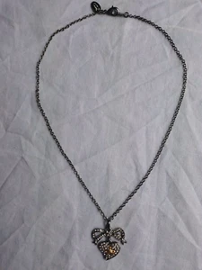 Vivienne Westwood Grey Gunmetal Bow and Heart Gold Orb Pendant Chain Necklace - Picture 1 of 5