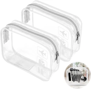 2 Stück Tragbare Kulturbeutel Flugzeug PVC Kosmetiktasche Wasserdicht Durchsicht - Bild 1 von 11