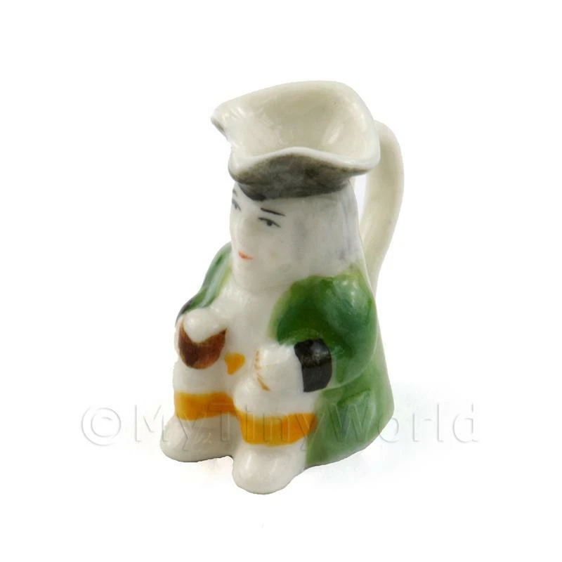 Maison de Poupées Miniature Fait Main Vert Céramique Toby Cruche - Photo 1/1