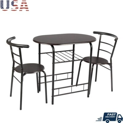 3 Pc Bistro Dining Set Metal Wood Table & Chairs Easy Assembly Indoor Espresso - Image 1 of 4