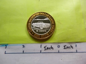 1958 CORVETTE CONVERTIBLE CHEVROLET RENOHILTON CASINO $10 GAMING 999 SILVER COIN - Picture 1 of 2