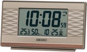 SEIKO Alarm Clock SQ791P Gold Temperature Humidity Date From Japan New - Picture 1 of 3