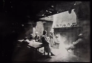 Glass Magic Lantern Slide FRENCH SOLDIERS IN A HOME WW1 DRAWING - Picture 1 of 2