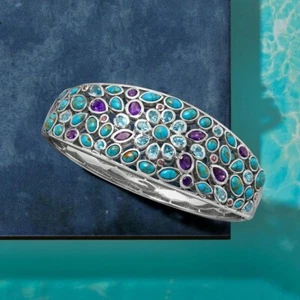 20.35 TCW Turquoise , Amethyst , Aquamarine & Garnet Engagement Cuff Bracelet - Picture 1 of 6