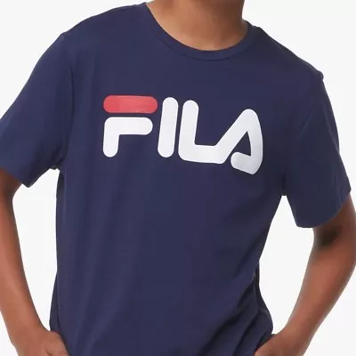 Boys T-Shirt-FILA sport wear-Athletic -Casual Active -LOGO Navy-100% Cotton.NWT. - Image 1 of 3