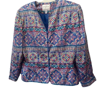 Vintage ADRIANNA PAPELL Safe Silk Women's 16 Button FrontJacket 100% Silk Blue - Image 1 of 4