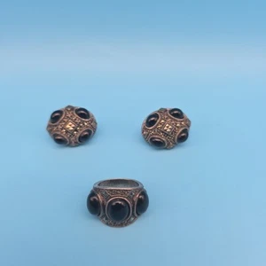 Conjunto de anillo vintage de plata esterlina 925 de ónix Judith Jack JJ talla 6 y pendientes - Imagen 1 de 10