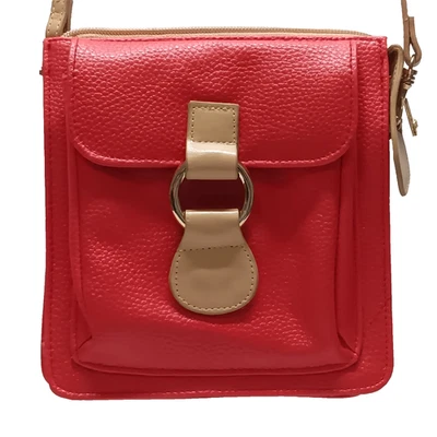 Versace Fragrance Profumi Crossbody Bag Red Pebbled Beige Faux Leather Rare GUC - Image 1 of 4
