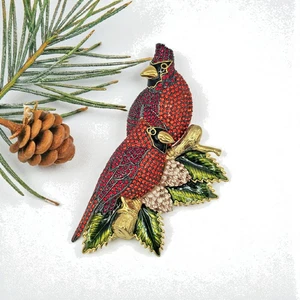 Joan Rivers Kardinal Brosche Vintage Swarovski Kristall Liebe Vögel Winter Urlaub Anstecknadel - Bild 1 von 15
