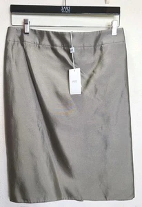 Armani Collezioni Pencil Skirt Silk & Cotton Size 16 Metallic Silver *NWT* - Picture 1 of 14