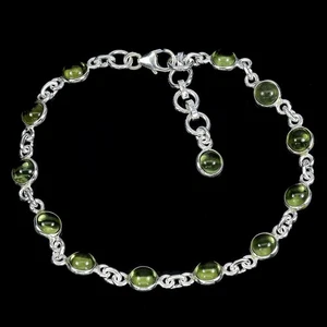 925 Sterling Silver Bracelet Round Peridot 5mm Natural Gemstone Jewelry 7in - Picture 1 of 13