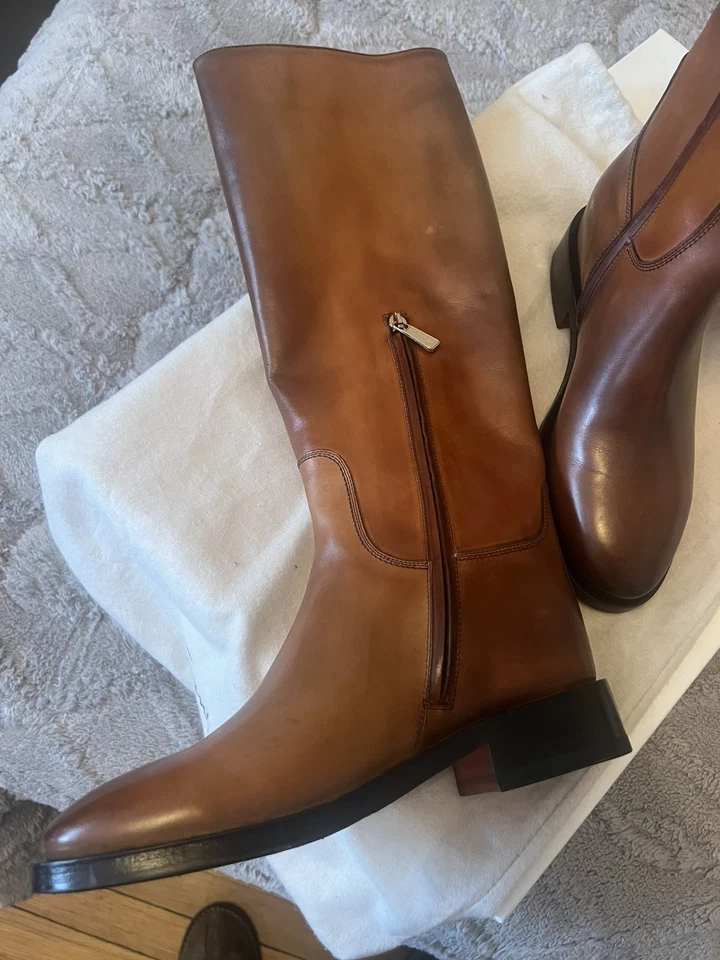 Botas al tobillo SANTONI para mujer de cuero marrón con punta de almendra con tacón ancho talla 7,5 Italia Foto 1 de 4